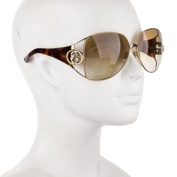 Gucci Sunglasses Oversized Tortoise Aviator Brown Gold Gg Logo - Picture 1 of 4